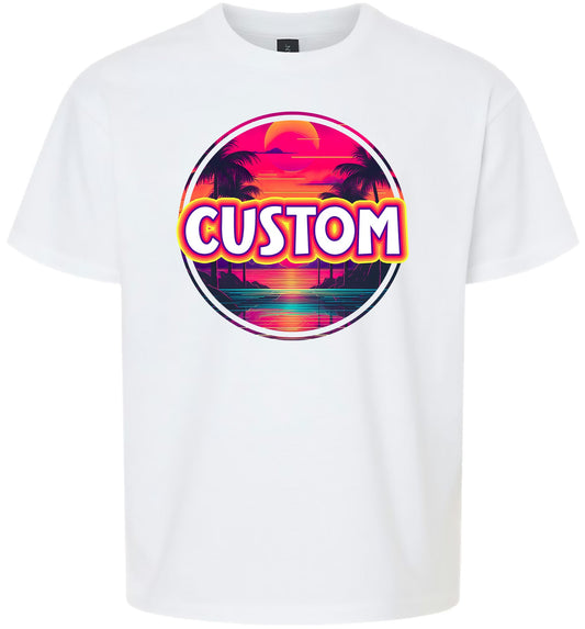 Custom Neon Beach Sunset Children's Gildan Soft Shirt