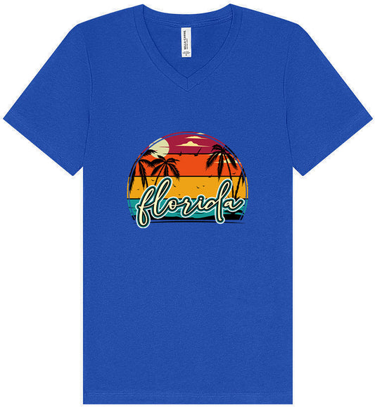 Custom Retro Beach Sunset Unisex V-Neck Shirt