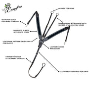 ExionPro Wide Elastic 3 Point Breastplate - Navy Blue Elastic with White Lines