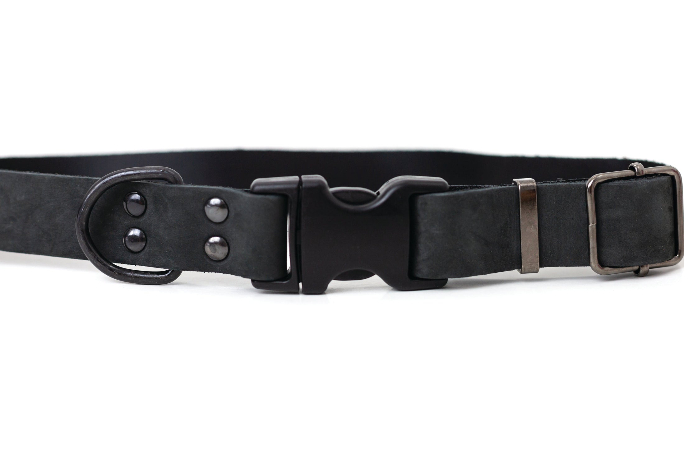 Sport Style Midnight Black Leather Dog Collar - image 2