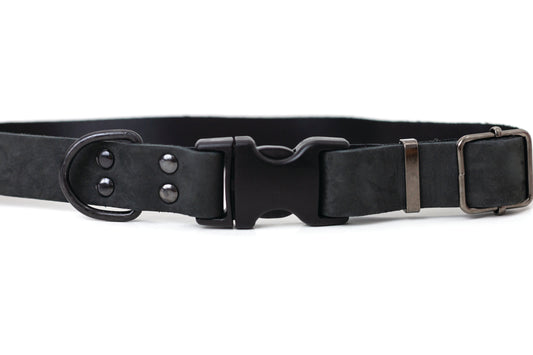 Sport Style Midnight Black Leather Dog Collar - image 2