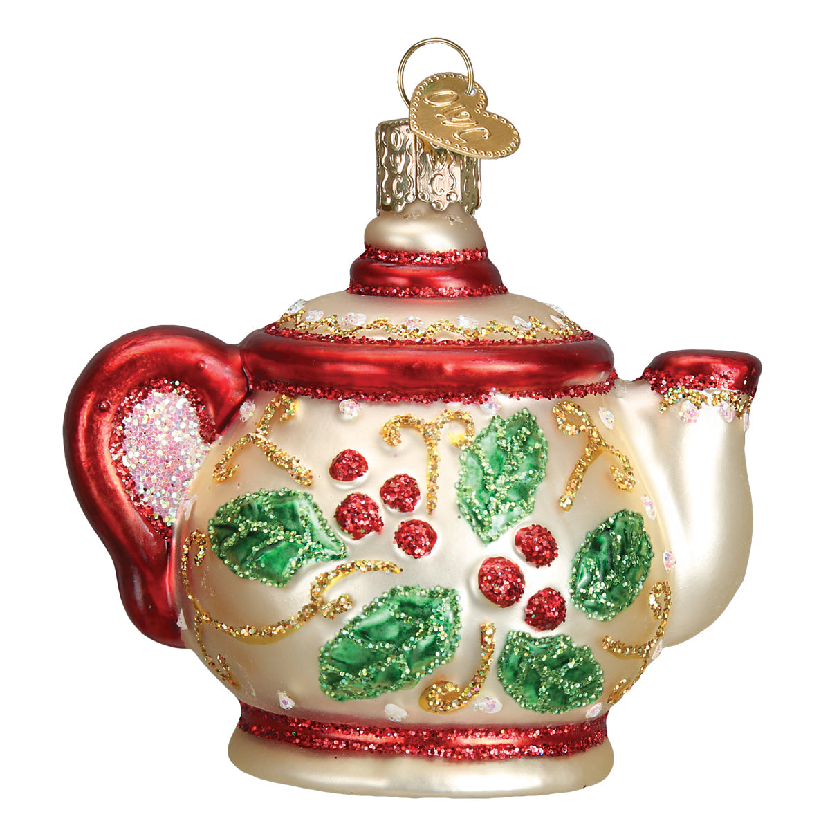 Holly Teapot Ornament - Southlake Paws