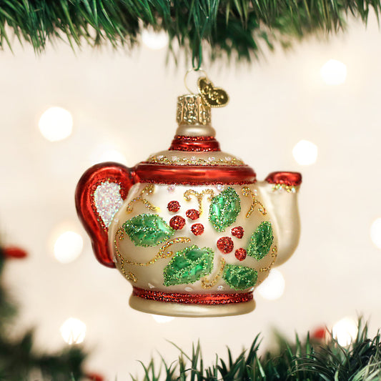 Holly Teapot Ornament - Southlake Paws