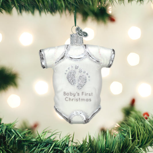 White Baby Onesie Ornament - Southlake Paws