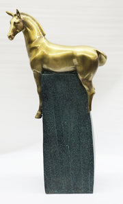 Large Extra Large Green and Gold Patina Stallion Horse Bronze Sculpture Figurine