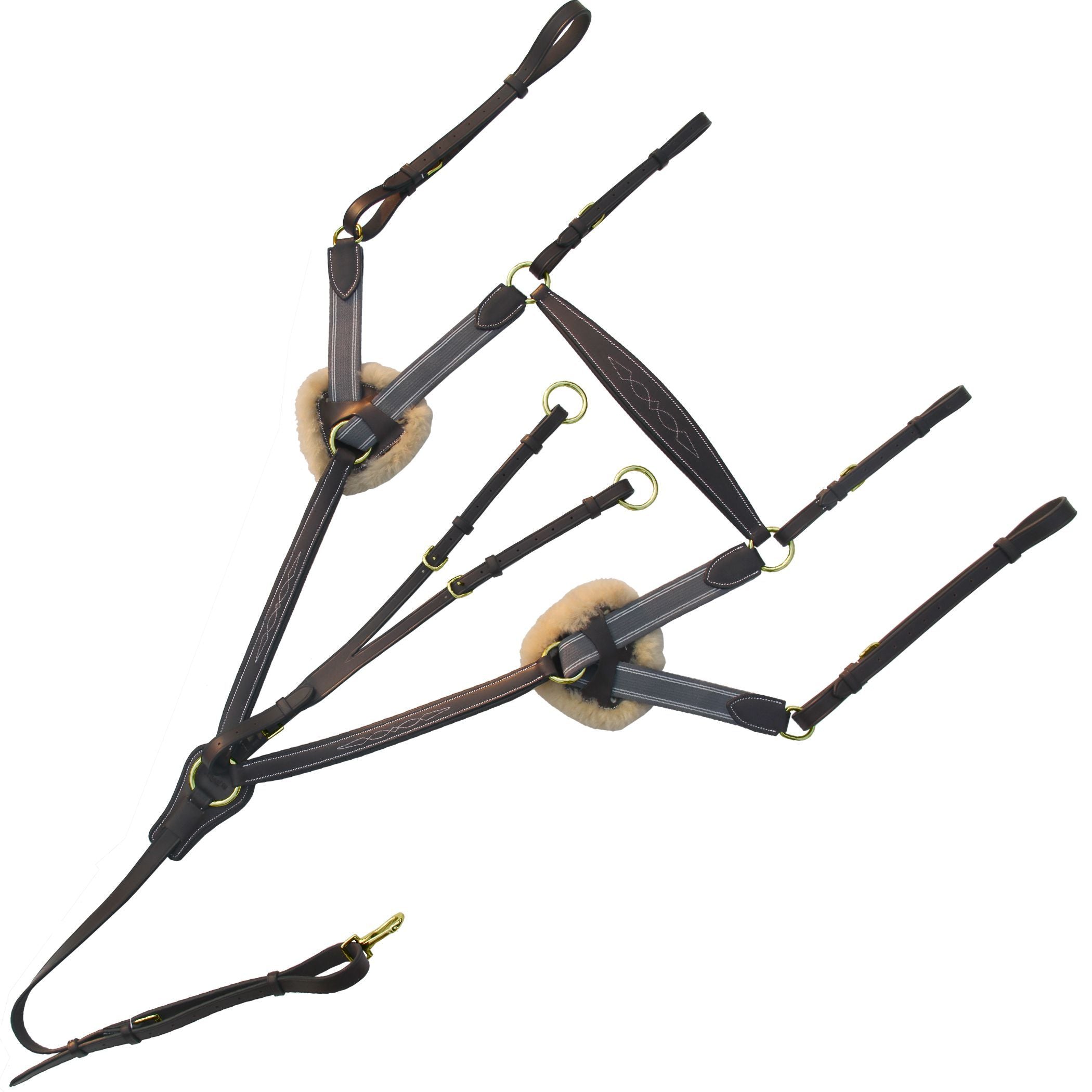 ExionPro 5 Point Breastplate with Sheepskin Padding - Grey Elastic & White Lines 