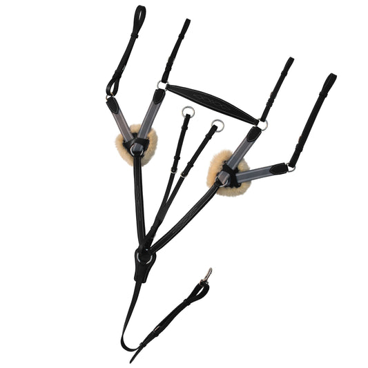 ExionPro 5 Point Breastplate with Sheepskin Padding - Grey Elastic & White Lines