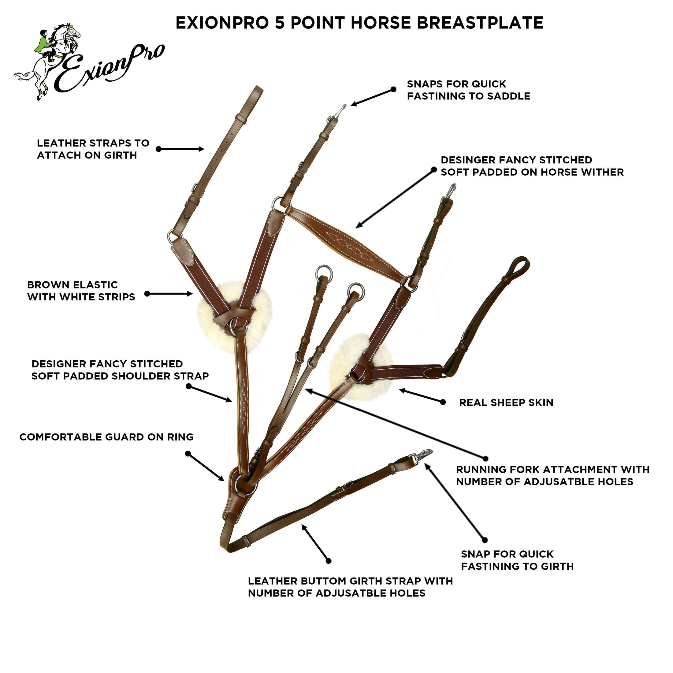 ExionPro 5 Point Breastplate with Sheepskin Padding - Matching Elastic