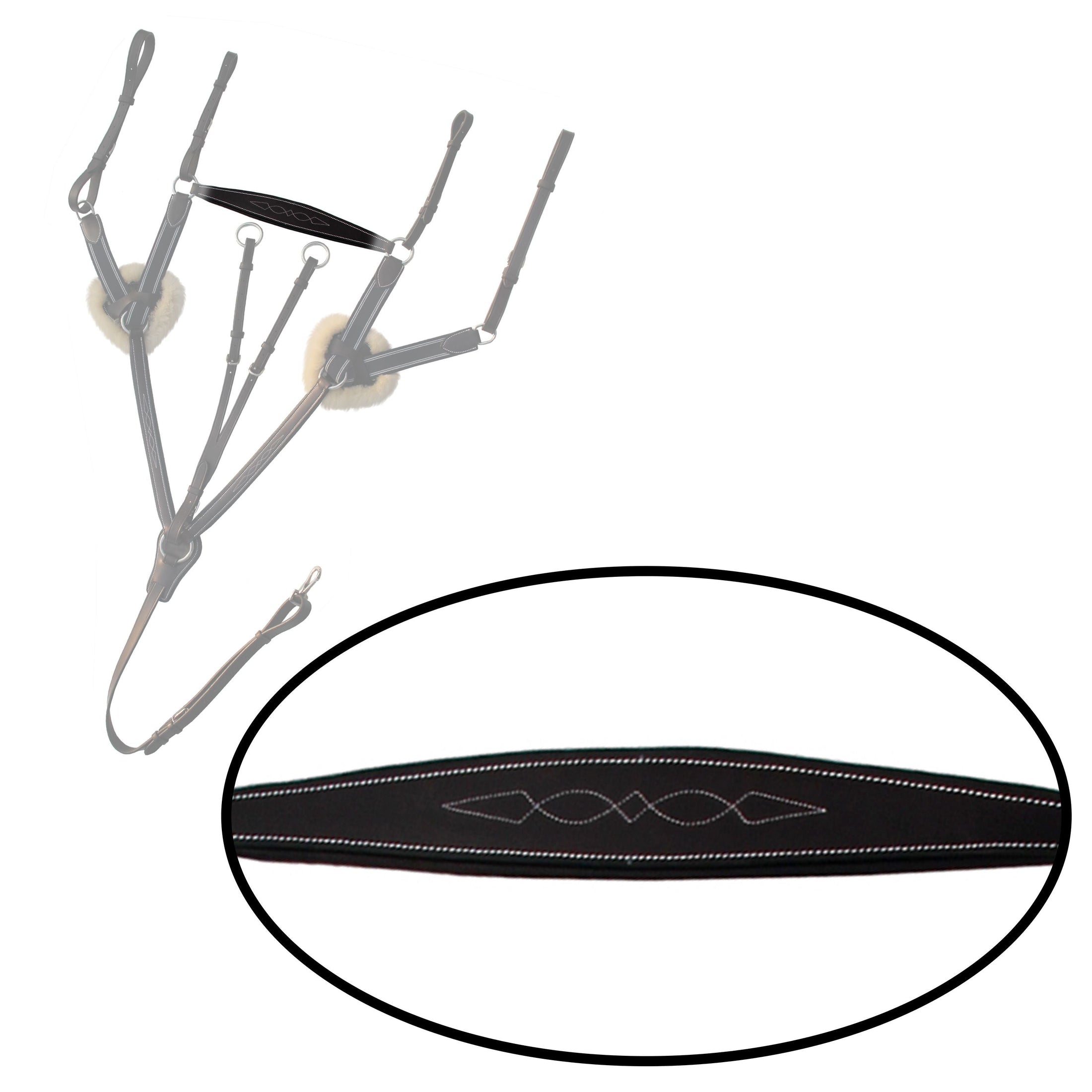 ExionPro 5 Point Breastplate with Sheepskin Padding - Navy Blue Elastic & White Lines