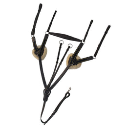 ExionPro 5 Point Breastplate with Sheepskin Padding - Navy Blue Elastic & Yellow Line