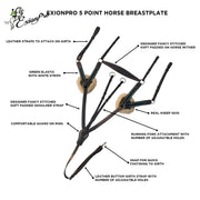 ExionPro 5 Point Breastplate with Sheepskin Padding - Green Elastic & White Lines