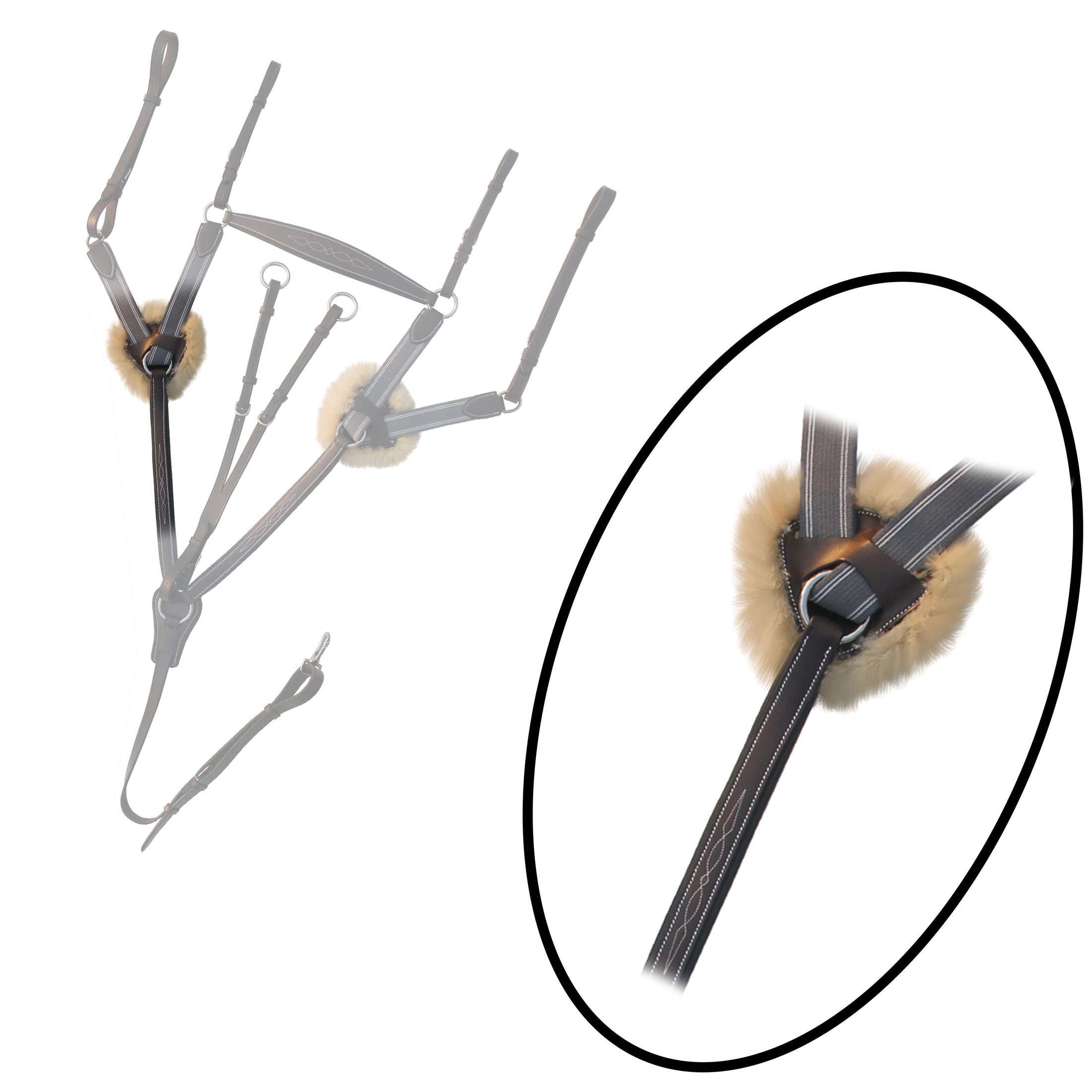 ExionPro 5 Point Breastplate with Sheepskin Padding - Grey Elastic & White Lines 