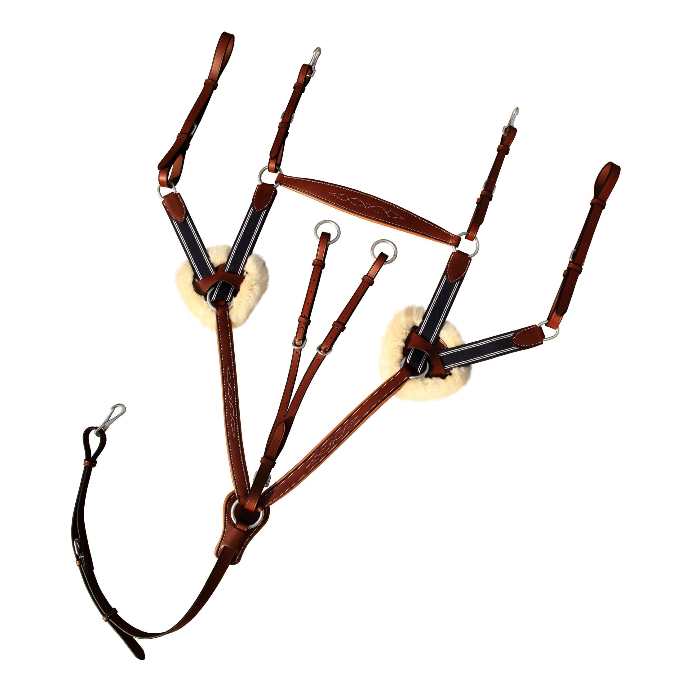 ExionPro 5 Point Breastplate with Sheepskin Padding - Navy Blue Elastic & White Lines