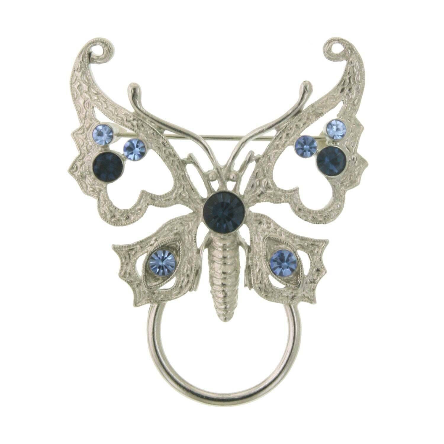 Blue Crystal Butterfly Pin Badge & Eyeglass Holder Pin