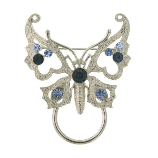 Blue Crystal Butterfly Pin Badge & Eyeglass Holder Pin