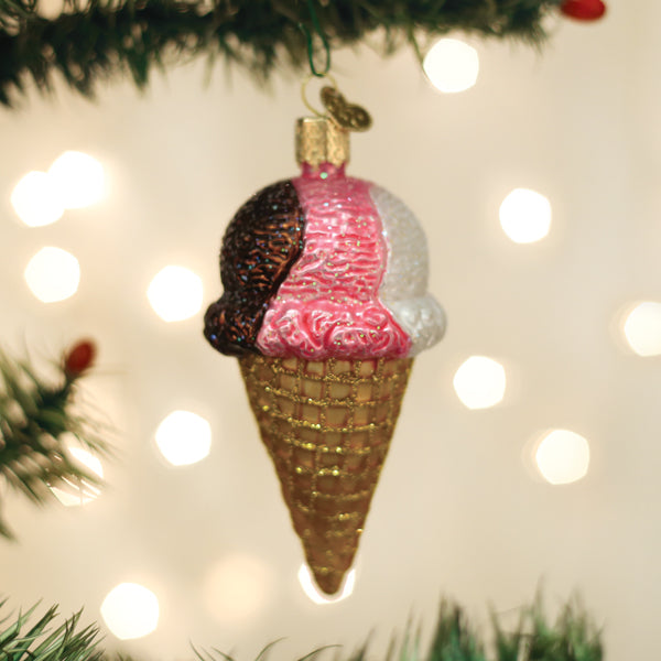 Neapolitan Ice Cream Cone Ornament - Southlake Paws