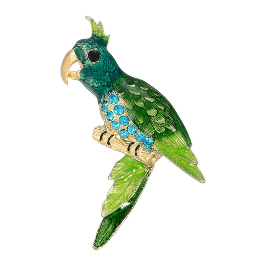 Neotropic Enamel & Crystal Perched Parrot Pin