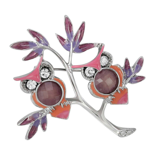 Purple and Pink Enamel Owls Pin