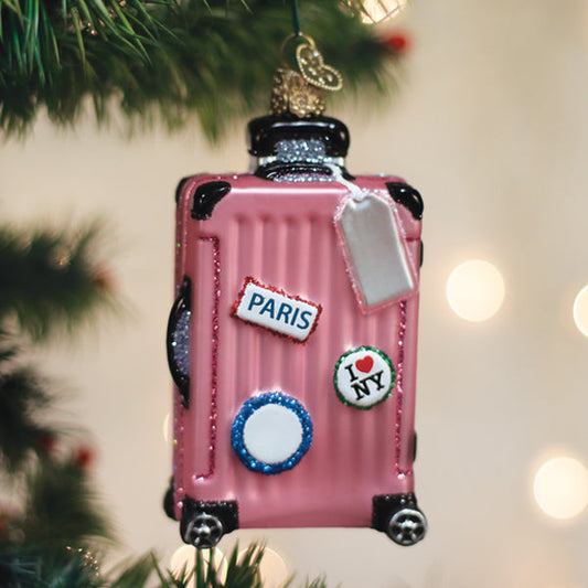 Pink Rolling Suitcase Ornament - Southlake Paws