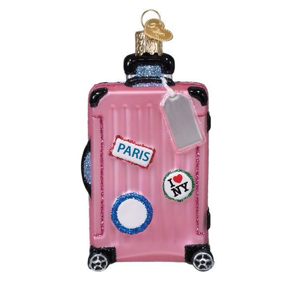 Pink Rolling Suitcase Ornament - Southlake Paws