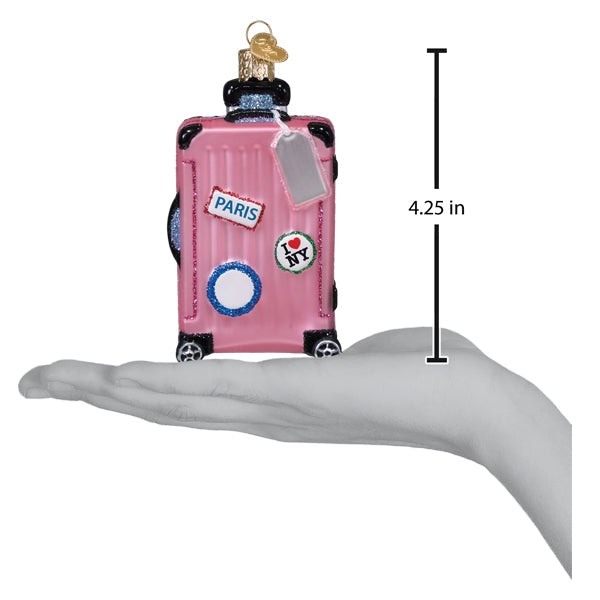 Pink Rolling Suitcase Ornament - Southlake Paws