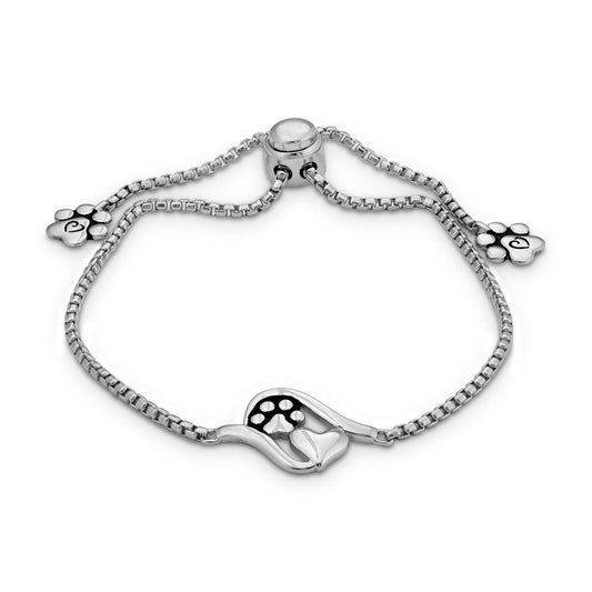 Paw Print And Heart Jewelry, Sterling Silver Close To My Heart Adjustable Bracelet