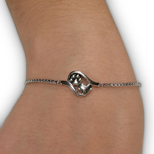 Paw Print And Heart Jewelry, Sterling Silver Close To My Heart Adjustable Bracelet