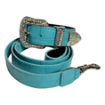 Load image into Gallery viewer, The Tiffany Collection. Gorgeous Turquoise Blue Embossed Croc Italian Leather Collar & Leash Set, With Our Custom Swarovski Crystal Hardware
