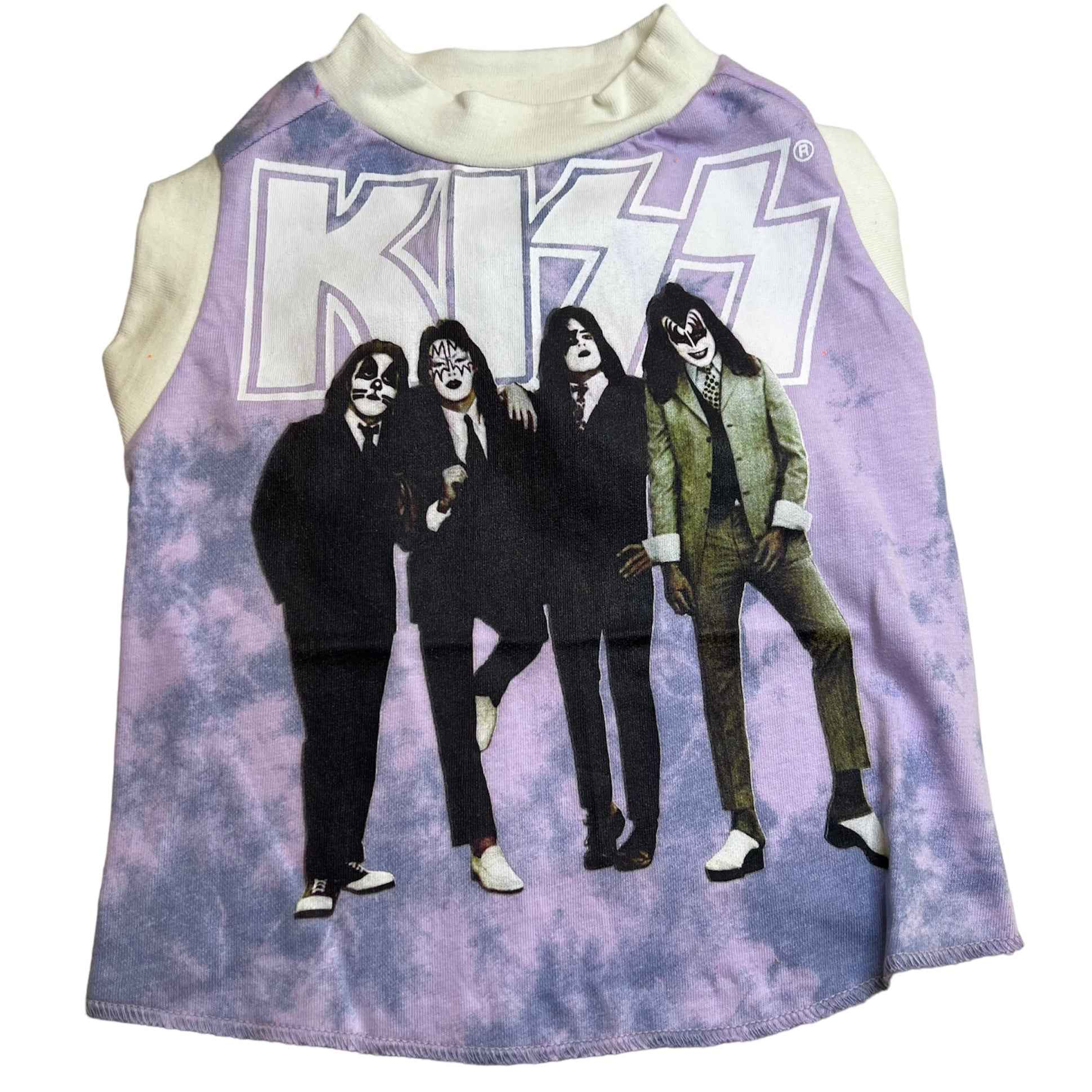 Upcycled Dog Tank - M "KISS PURP/WHT"
