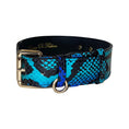 Load image into Gallery viewer, Electric/Turquoise Blue & Black Snake Classic Collar With Gold Classic Hardware
