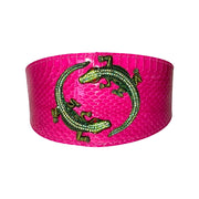 Fuchsia Pink Snake Collar With Green Rhinestone Alligators