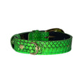 Load image into Gallery viewer, XS/S 7”-14” Neon Green Custom Snake Collar/Custom Gold Oval Italian Hardware & Swarovski Crystal Charm
