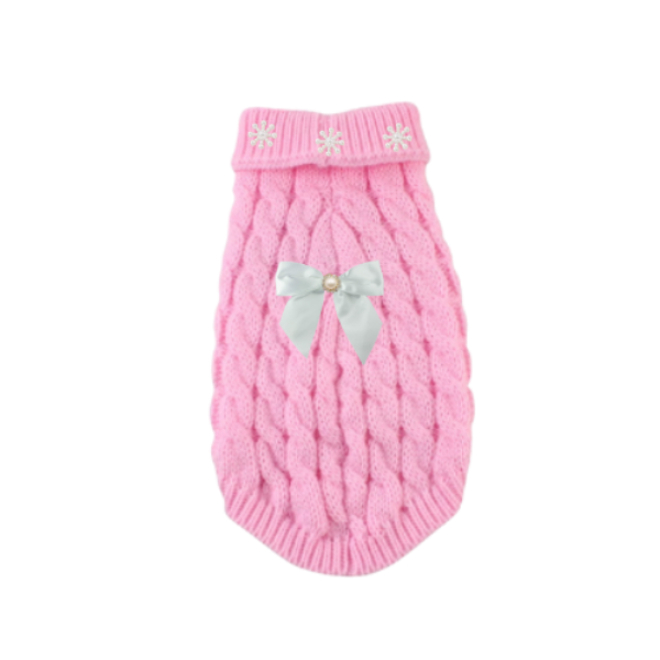 Pearl Bow Cable Knit Dog Sweater – Luxe Winter Petwear - image 2