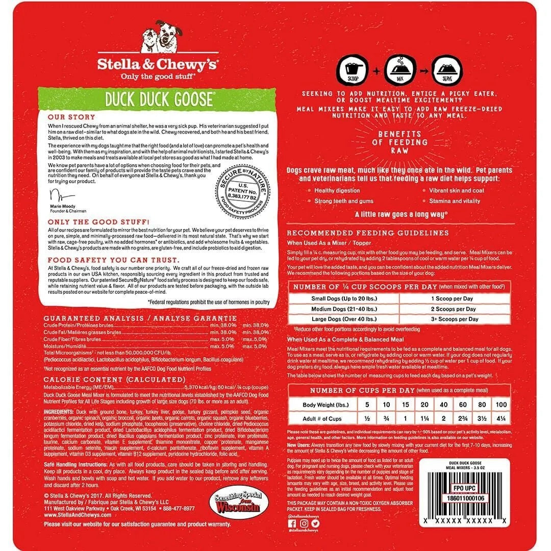Stella & Chewy's Freeze Dried Meal Mixers Duck Duck Goose Dog Food (18oz) 