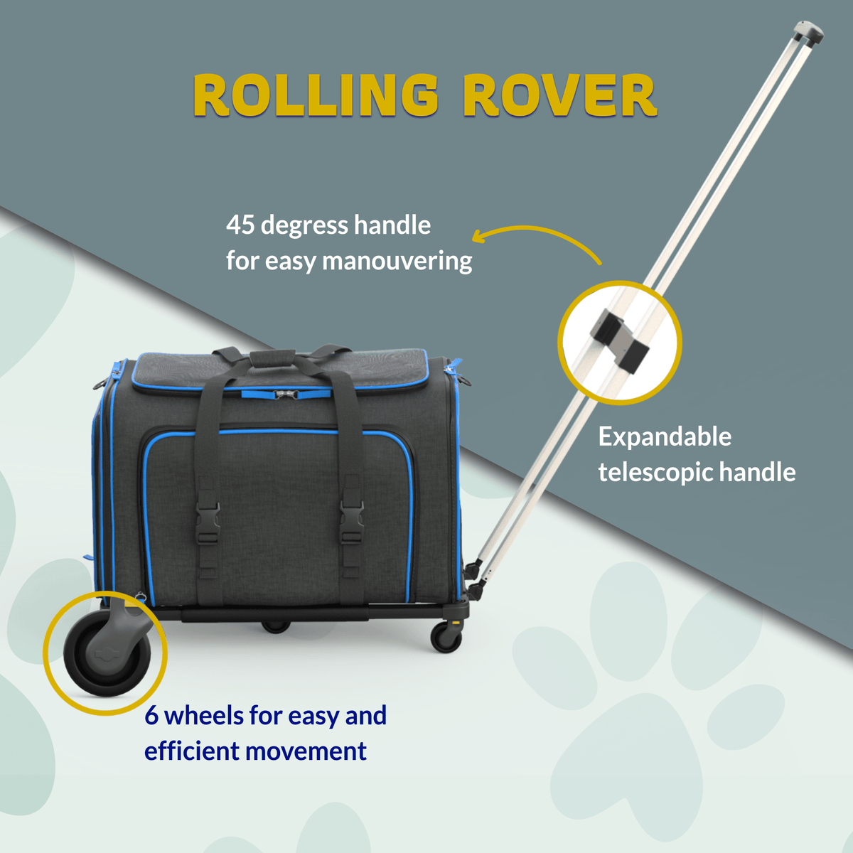 Expandable Wheel Rover Katziela Rolling Rover Airline Compliant Expandable Wheeled Pet Carrier