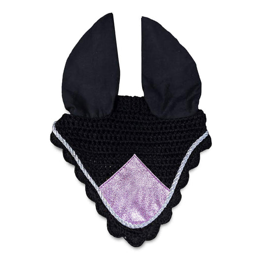 Southlake Paws Lavender Fly Hat features a black crochet design with lavender accents and playful ear flaps.