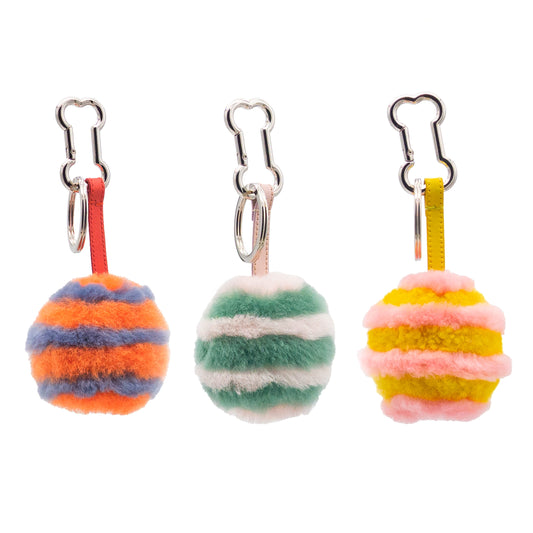 Fur keychain charm with colored stripes