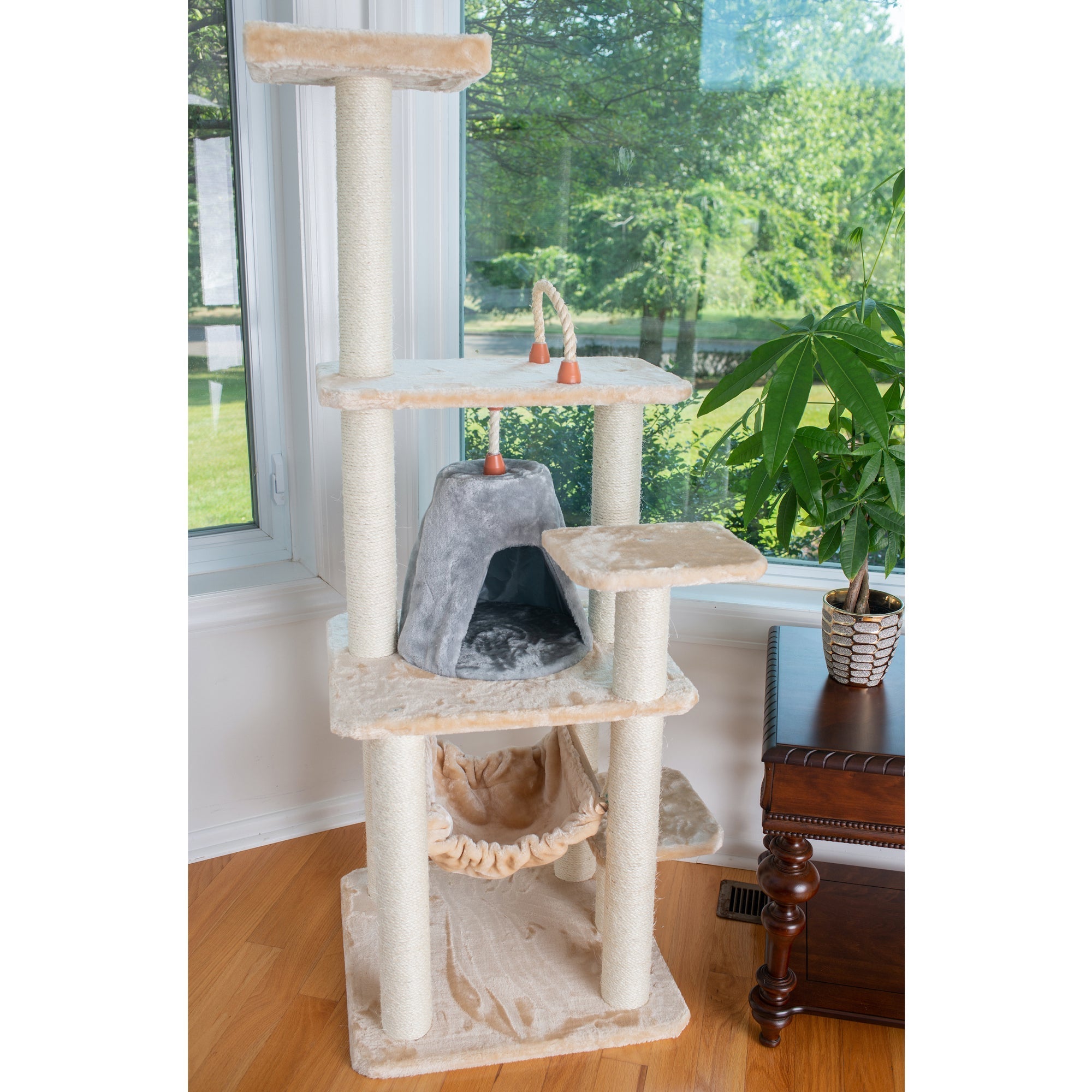 Armarkat 65" Cat Tree With Sisal Rope Hammock soft-side playhouse A6501