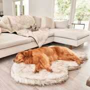 PupRug Faux Fur Orthopedic Dog Bed - Curve White with Brown Accents