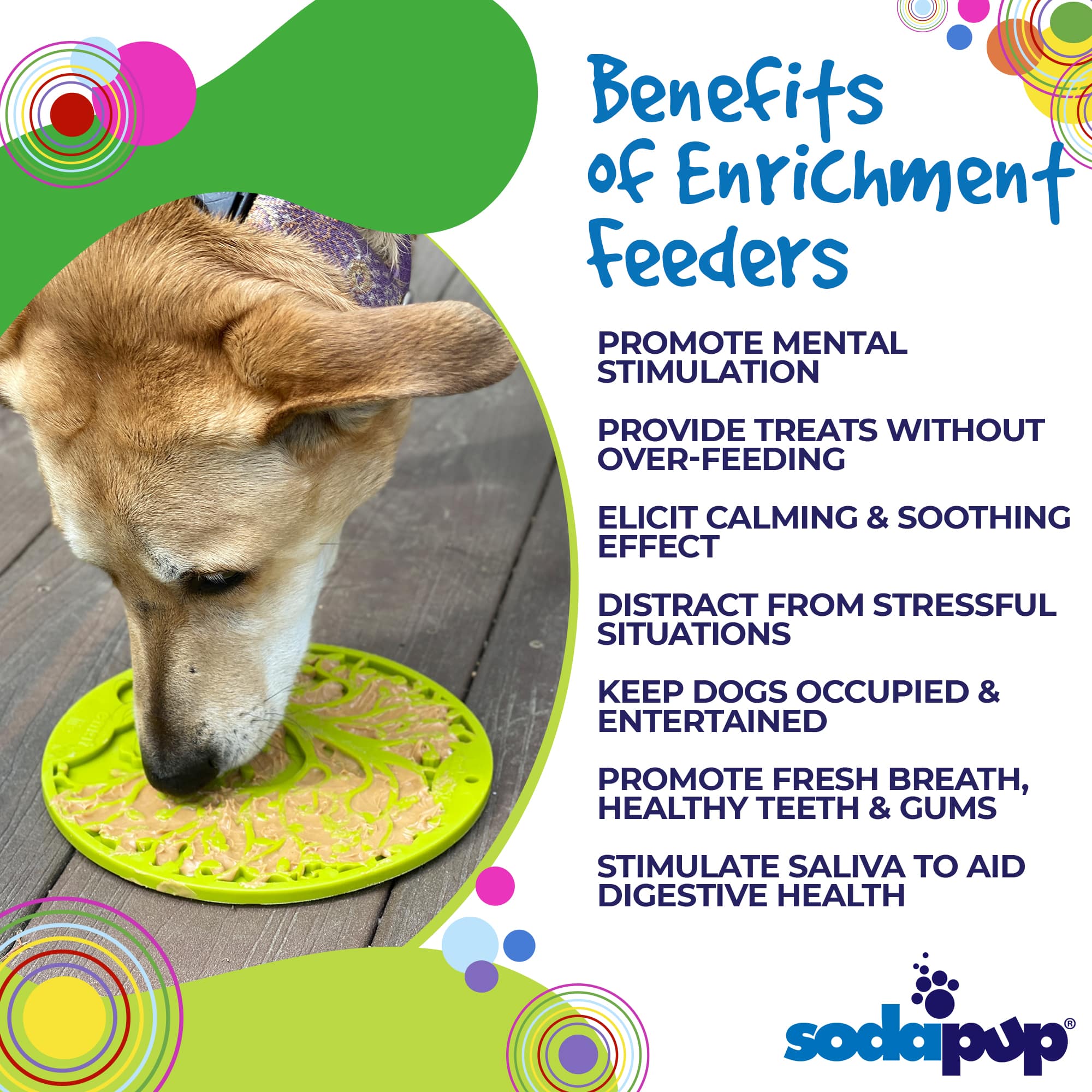 Tree of Life eMat for dogs and cats, featuring a tree design, suction cups, and benefits for mental stimulation and health.