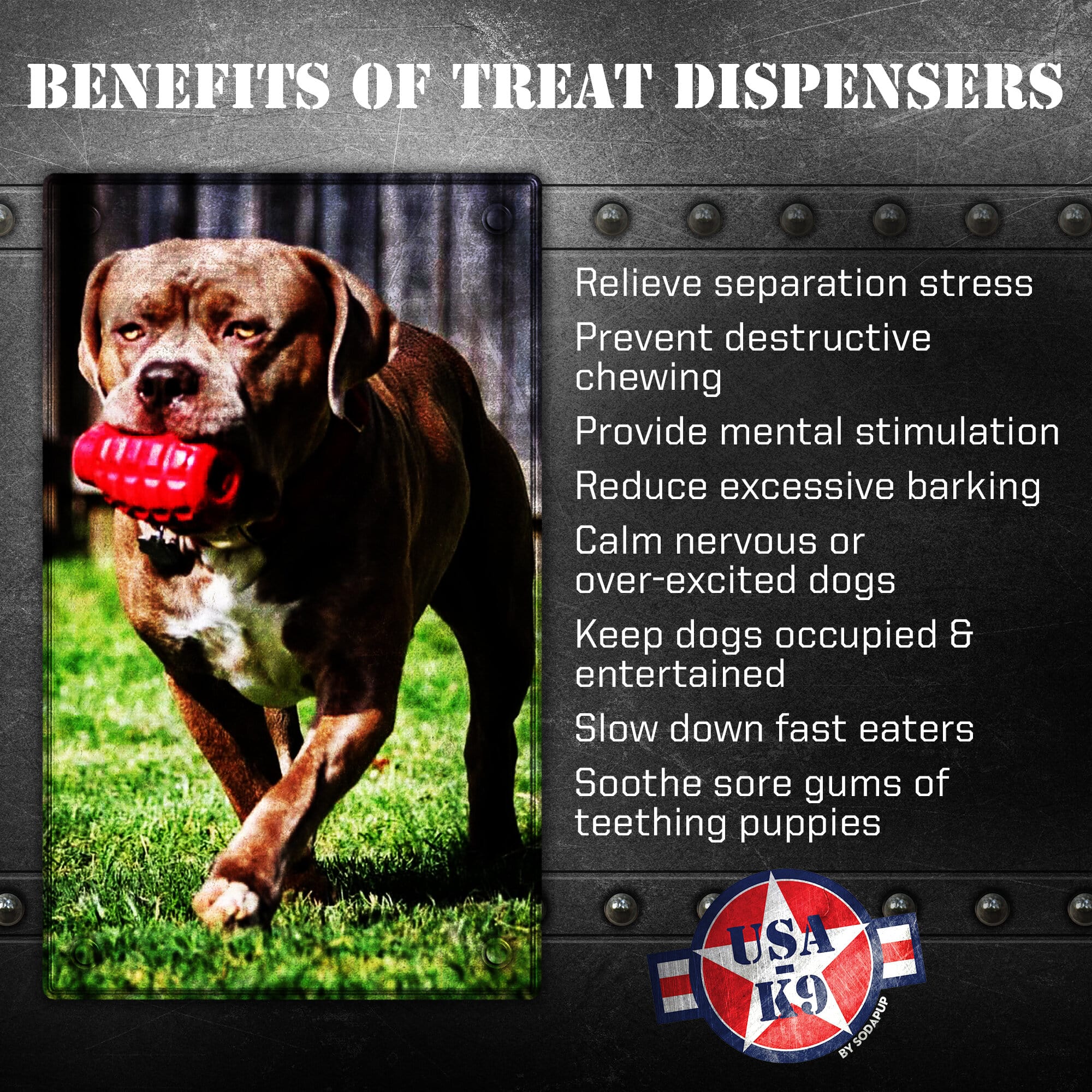 Grenade Shaped eDispenser Durable Dog Chew Toy & Treat Dispenser - Red & Blue