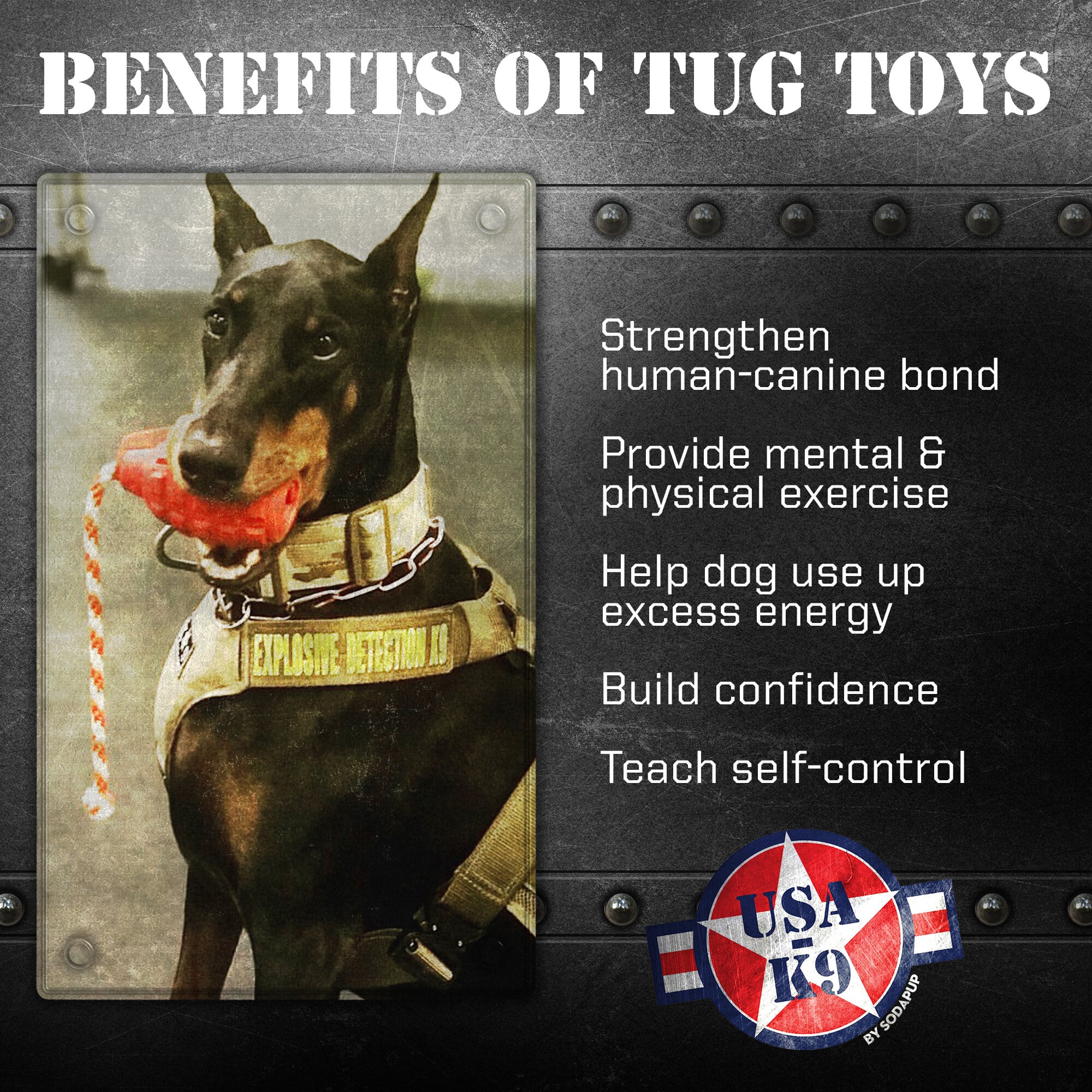 USA-K9 Grenade Shaped Durable Rubber Chew Toy, Treat Dispenser, Reward Toy, Tug Toy, and Retrieving Toy