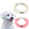 Load image into Gallery viewer, 4-Row Pearls Dog Necklace with Rhinestone Heart Pendant - Southlake Paws
