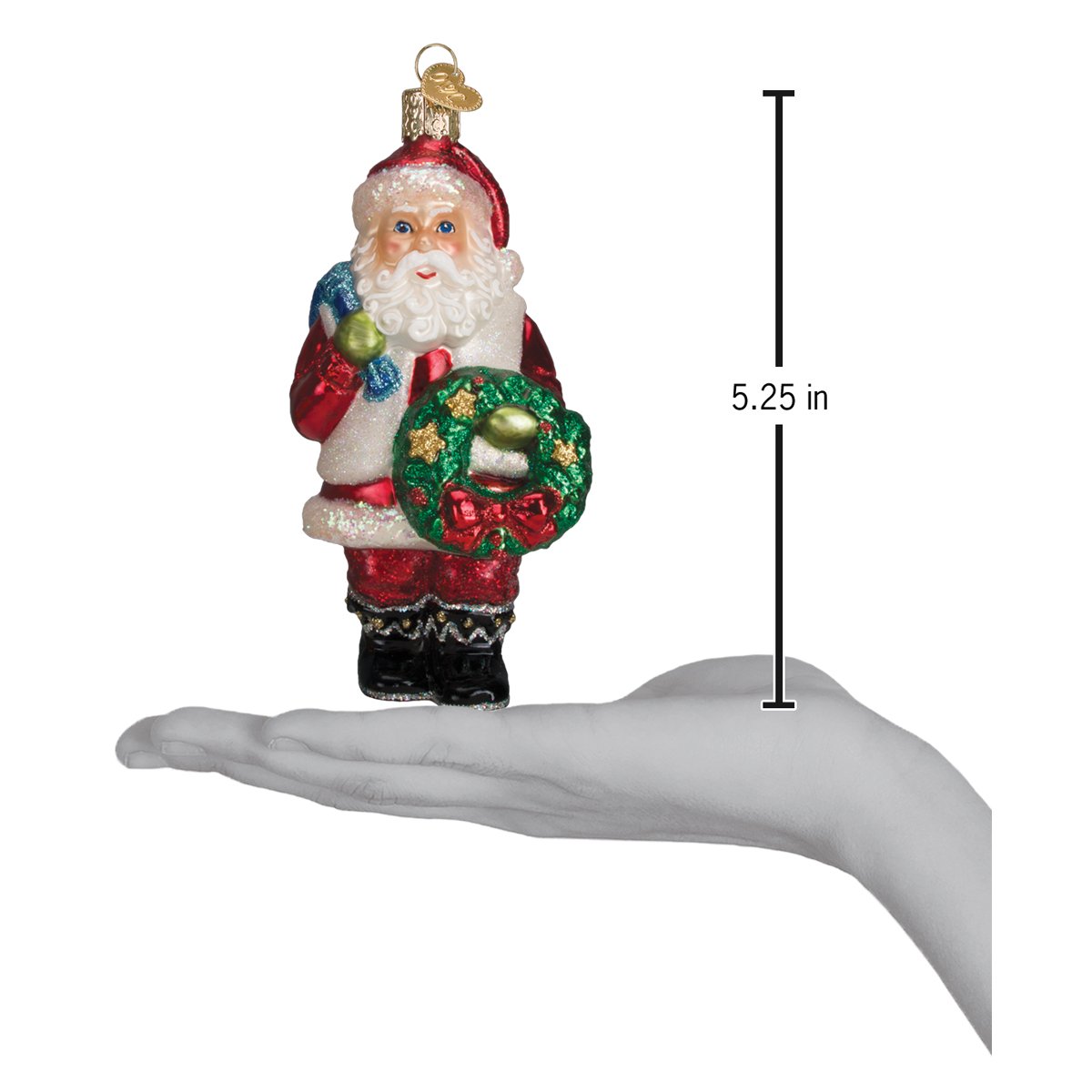 Santa With Wreath Ornament - Southlake Paws