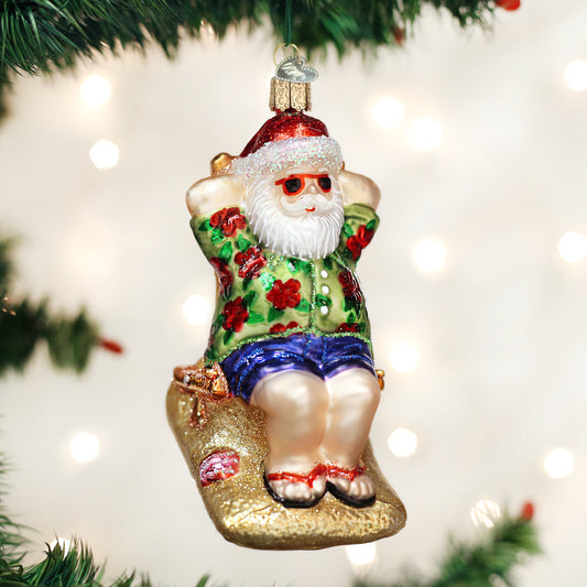 Sunning Santa Ornament - Southlake Paws