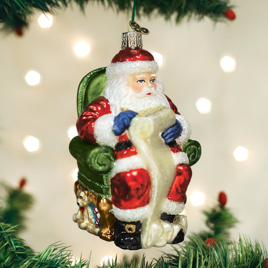 Santa Checking His List Ornament - Southlake Paws