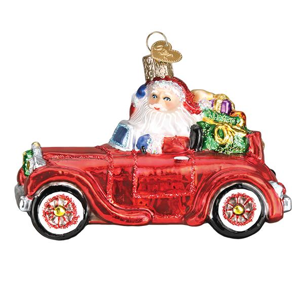 Santa In Antique Car Ornament - Southlake Paws