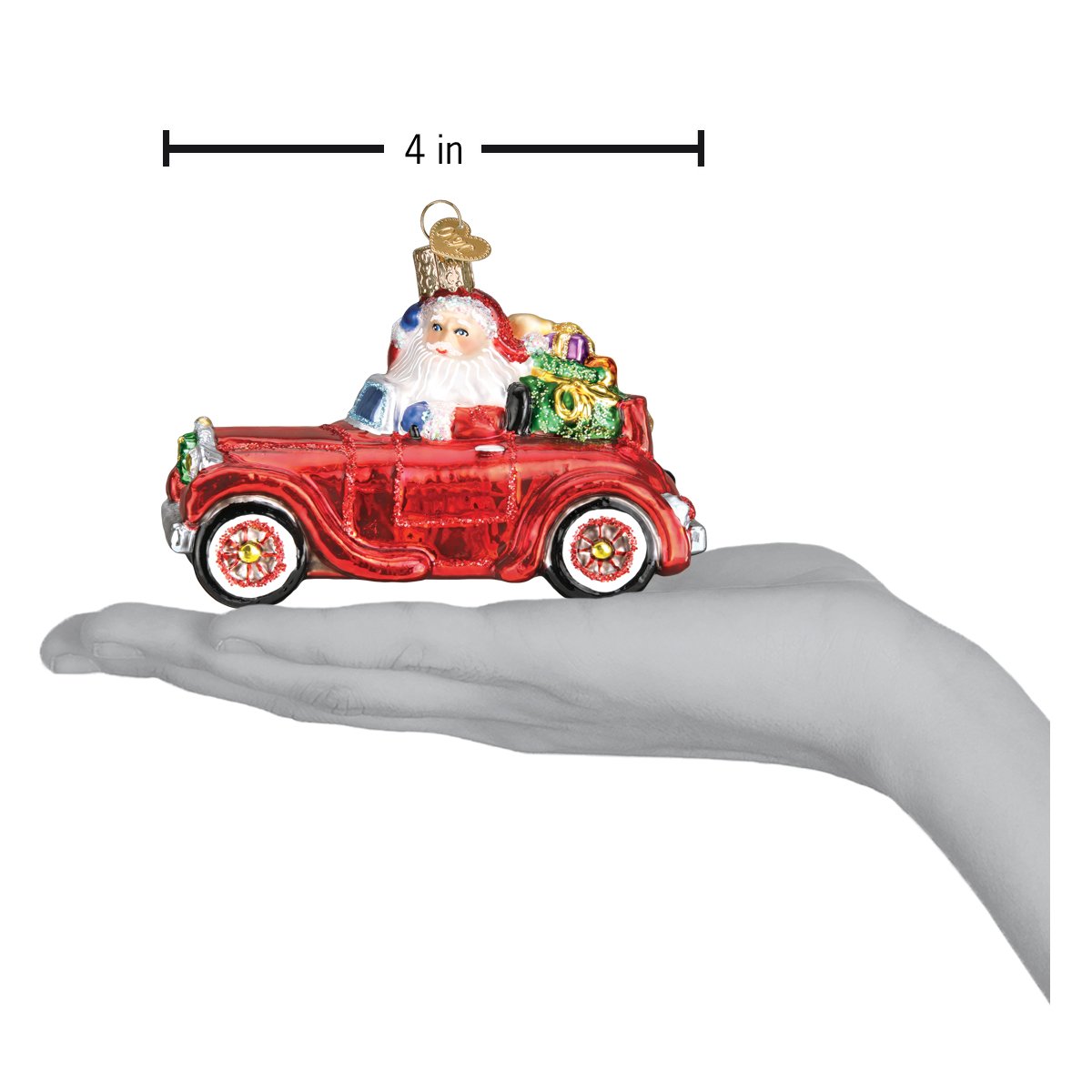Santa In Antique Car Ornament - Southlake Paws