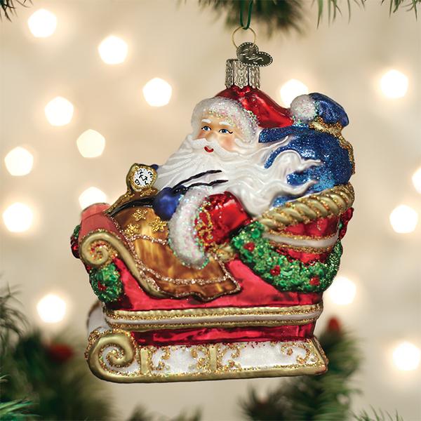 Santa In Sleigh Ornament - Southlake Paws