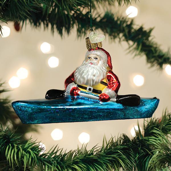 Santa In Kayak Ornament - Southlake Paws